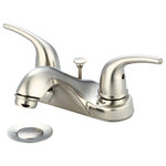 Olympia Faucets - Accent Two Handle Bathroom Faucet, PVD Brushed Nickel - Two Handle Lavatory Faucet Lever Handles 4-1/8" Reach, 1-3/4" From Deck to Aerator Washerless Cartridge Operation 3-Hole 4" Installation 50/50 Pop-Up Drain Assembly With 1.5 GPM Flow Rate