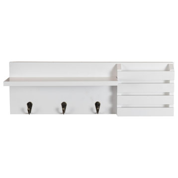 Danya B. Utility Shelf With Pocket and Hanging Hooks, White