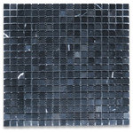 Stone Center Online - Nero Marquina Black Marble 5/8x5/8 Grid Square Mosaic Tile Polished, 1 sheet - Color: Nero Marquina Marble (black background with fine and compact grain and white veins);