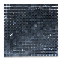 Stone Center Online - Nero Marquina Black Marble 5/8x5/8 Grid Square Mosaic Tile Polished, 1 sheet - Mosaic Tile