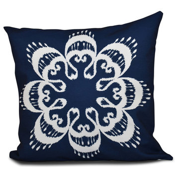 Ikat Mandala, Geometric Print Pillow, Navy Blue, 18"x18"