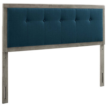 Draper Tufted Queen Fabric and Wood Headboard - Gray Azure