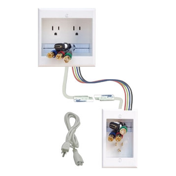 DIY Pre-Wired Dual Receptacle Recessed Power Cable Management Kit, White