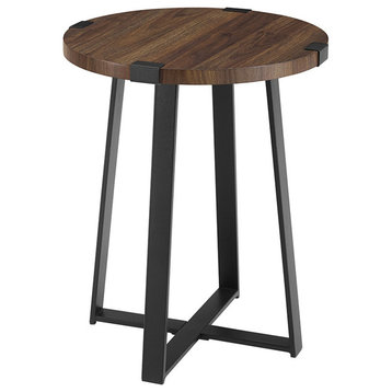 18" Metal Wrap Round Side Table, Dark Walnut