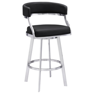 Saturn Contemporary 30" Bar Height Barstool in Brushed Stainless Steel Finish an