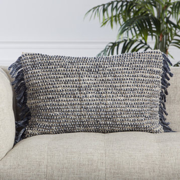 Jaipur Living Honaz Textured Navy/ Ivory Lumbar Pillow, Polyester Fill