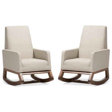 Home Square 2 Piece Upholstered Rocker Set in Light Beige and Walnut