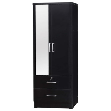 Better Home Products Grace Armoire Wardrobe with Mirror & Drawers in Black