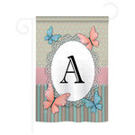 Breeze Decor - Butterflies A Monogram 2-Sided Impression Garden Flag - Size: 13 Inches By 18.5 Inches - With A 3" Pole Sleeve. All Weather Resistant Pro Guard Polyester Soft to the Touch Material. Designed to Hang Vertically. Double Sided - Reads Correctly on Both Sides. Original Artwork Licensed by Breeze Decor. Eco Friendly Procedures. Proudly Produced in the United States of America. Pole Not Included.