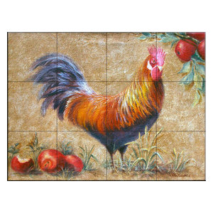 Matte Tile Mural Farm Rooster Chickens by Carl Jutz Kitchen Bathroom Shower Wall Backsplash Splashback 4x3 4.25 Ceramic
