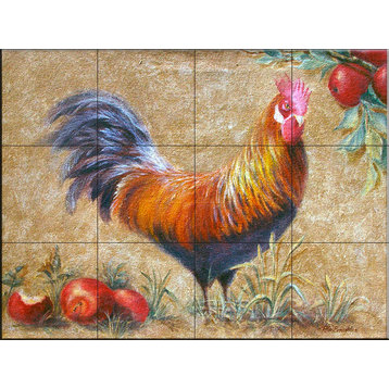 Tile Mural Kitchen Backsplash - Rooster with Apples 1 - by Rita Broughton