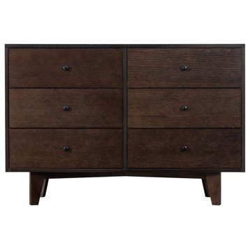 TATEUS Retro Design Birch Wood Solid Wood Sideboard Cabinet Auburn, 6 Drawers