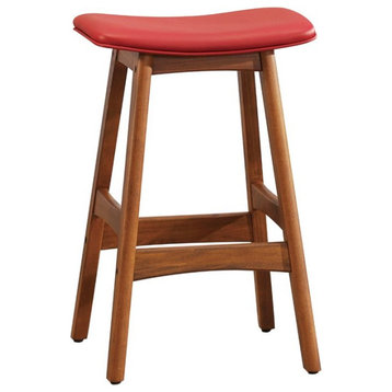 Pemberly Row 25.25" Mid-Century Wood Counter Stool in Red (Set of 2)