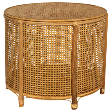 Round Bamboo and Rattan Round Accent Table, Natural, Natural