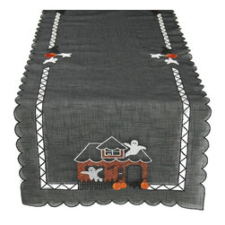 Xia Home Fashions - Haunted House Embroidered Cutwork Table Runner - Table Runners