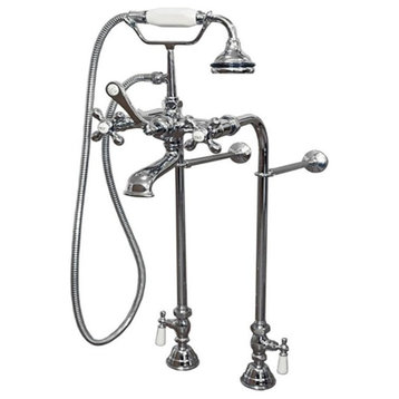 Freestanding Floor-Mount Faucet with Hand Shower and Wall Support, Chrome