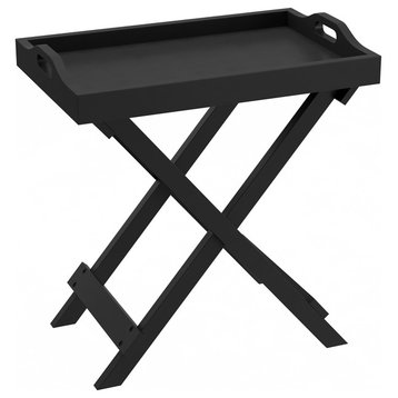 Lavish Home Folding End Table With Removable Tray Top, Black