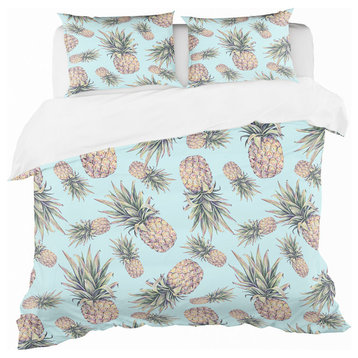 Pineapples On A Light Blue Tropical Duvet Cover Set, Twin