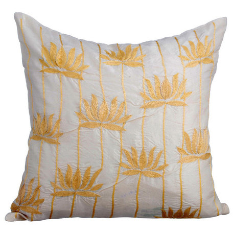 Ivory Decorative Throw Pillow Covers 14"x14" Silk Cushion Covers - Lotus Serene