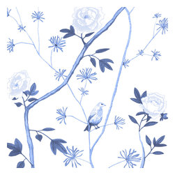 Jenny peony in delft blue - Wallpaper