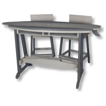 6' Surfboard Table, 4 Chairs, All Weather Outdoor Poly Set, Dove Gray/Dark Gray