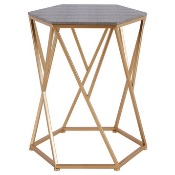 New Pacific Direct Cressa Faux Shagreen End Table in Chronicle Gray/Gold