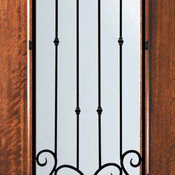 Slab Single Door 96 Mahogany Valencia 1 Panel 3/4 Lite Wrought Iron - Front Doors