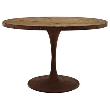 Modern Industrial Antique Vintage Style Oval Dining Table, Brown, Metal Wood