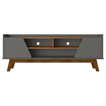 Mid-Century Modern Marcus 62.99 TV Stand With Solid Wood Legs, Gray and Nature