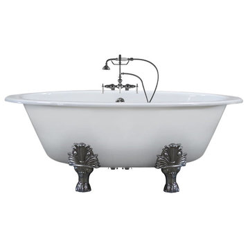 65" Cast Iron Extra Wide Clawfoot Double Ended Tub Freestanding Gooseneck PKG