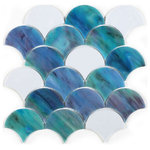 Flooring Supply Shop - Mosaic Glass Tile Fish Scale Shape For Walls & More, Ocean - MOSAIC GLASS TILE FISH SCALE SHAPE - OCEAN