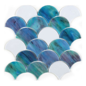 Mosaic Glass Tile Fish Scale Shape For Walls & More, Ocean