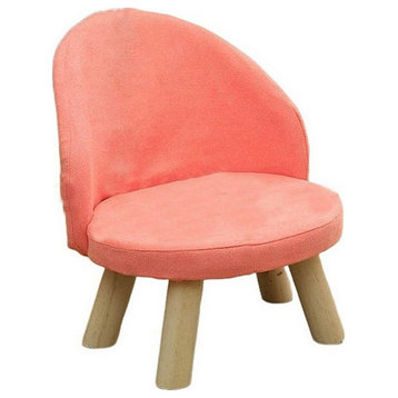 Round Low Stool, Solid Wood Cotton & Linen, Pink, H15.7"