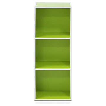 Furinno Pasir 3-Tier Open Shelf Bookcases, White/Green, 11003WH/GR, 2-Pack