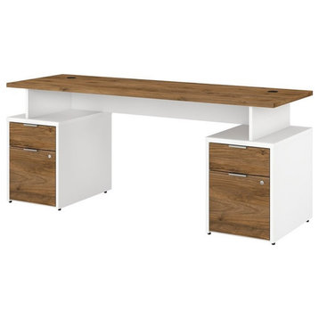 Bush Jamestown 72W Desk with 4 Drawers in Walnut/White - Engineered Wood