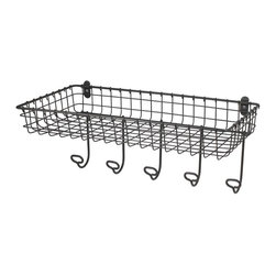 Vintage Wall Mount Steel Tray and Hook Station in Industrial Gray - Wall Hooks