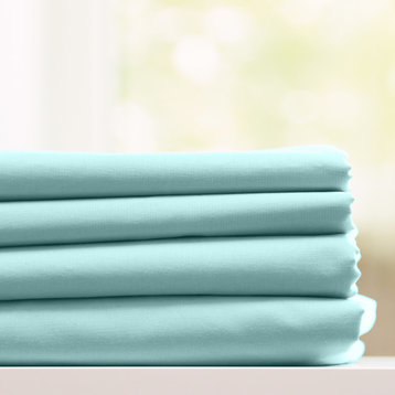 Egyptian Cotton Feel Coolest Soft, 4-Piece Sheet Deep Pockets, Aqua, Full