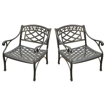 2-Piece Cast Aluminum Outdoor Conversation Seating Set, 2 Club Chairs, Black