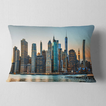 New York City Skyline Photography Throw Pillow, 12"x20"