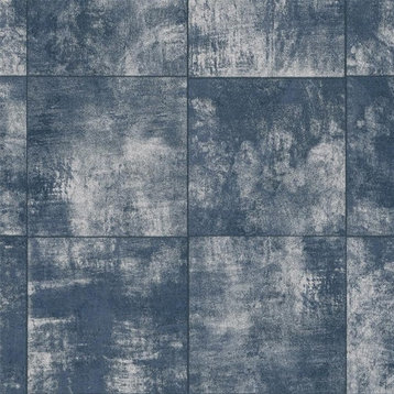 Weathered Tile Grind Wallpaper, Navy, Double Roll