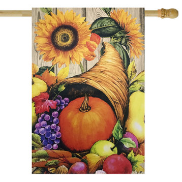 Cornucopia and Flowers Autumn Harvest Outdoor House Flag 28" x 40"