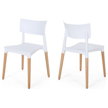 Isabel Dining Chair With Beech Wood Legs, Set of 2, White, Natural