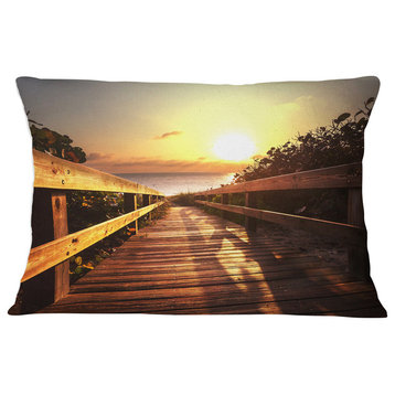 Wooden Boardwalk on Beach Sea Bridge Throw Pillow, 12"x20"