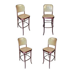 Thonet Number 811 Bentwood Bar Stool with Wicker Seat, Set of Four - Dining Chairs