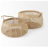 Nova Light Brown Seagrass Woven Round Baskets With Long Handles, 2-Piece Set