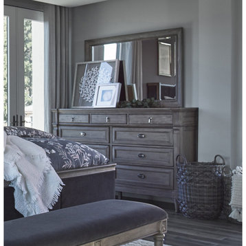 Classic Dresser, Large Design With 9 Storage Drawers, Sand Blasted French Gray