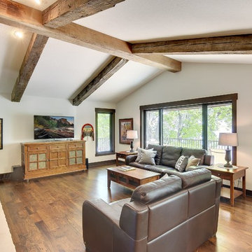 Weathered Antique Box Beams on a Full Vaulted Ceiling in a Rustic Lake Home