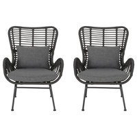 Crystal Outdoor Wicker Club Chairs With Cushions, Set of 2, Gray/Black/Dark Gray