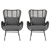 Crystal Outdoor Wicker Club Chairs With Cushions, Set of 2, Gray/Black/Dark Gray