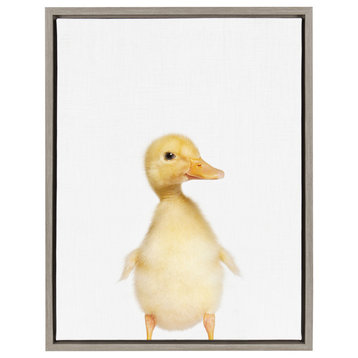 Sylvie Baby Duck Animal Print Portrait Framed Canvas Art, Gray, 18x24